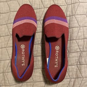 Rothy’s loafer maroon with blue and white stripe size 12